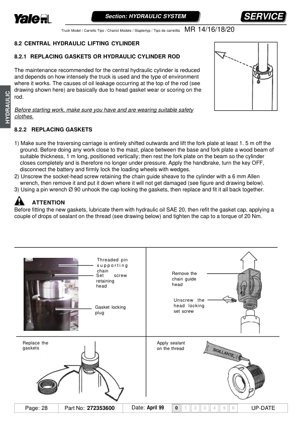 Yale MR14, MR15H, MR16, MR18, MR20 Reach Trucks B849 Service Repair Manual Workshop Guide