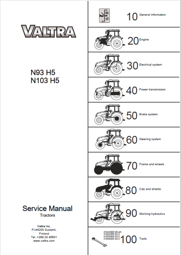 Valtra N93H5, N103H5 Tractor Service Repair Manual Workshop Guide