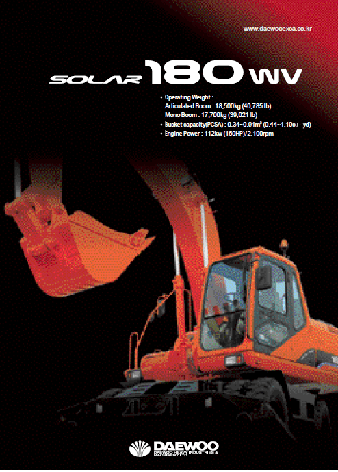 Doosan Daewoo Solar S180W-V Excavator Service Manual Workshop Guide
