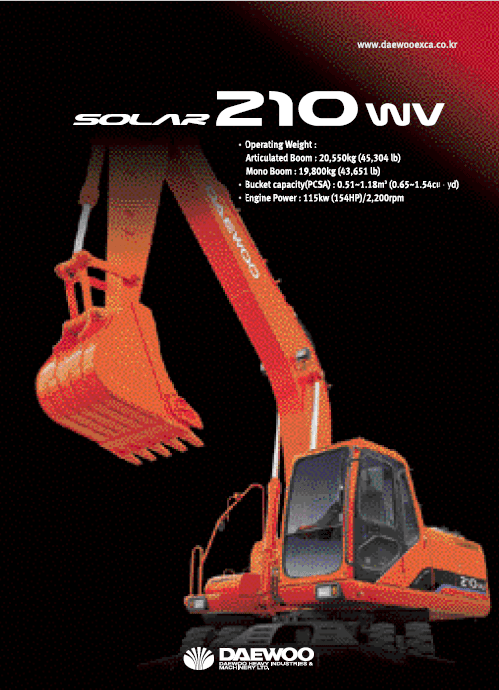 Doosan Daewoo Solar S210W-V Excavator Service Manual Workshop Guide
