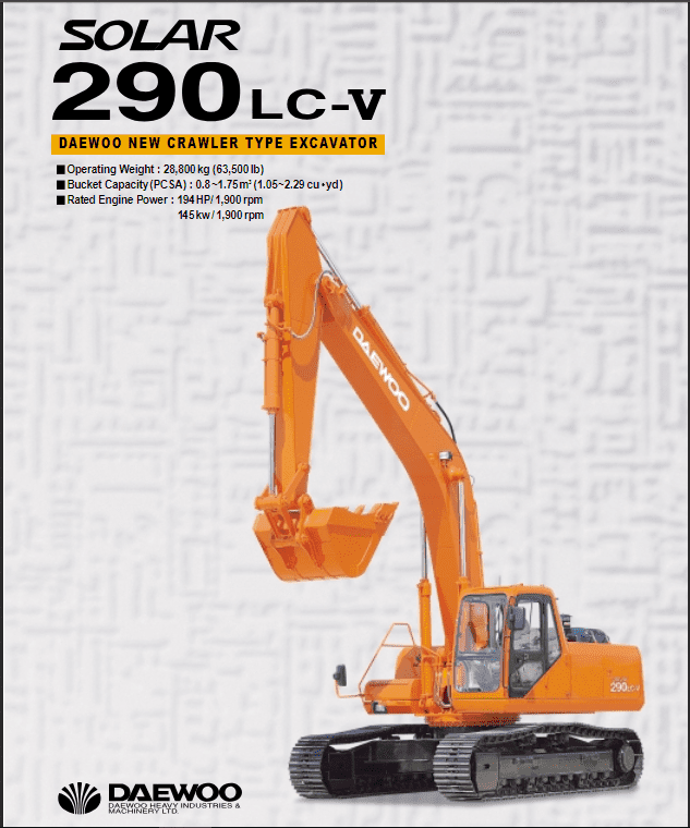 Doosan Daewoo Solar S290LC-V Excavator Service Manual Workshop Guide