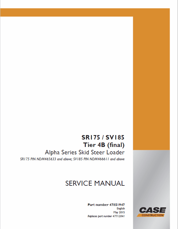 Case SR175, SV185 SkidSteer Service Manual Workshop Guide