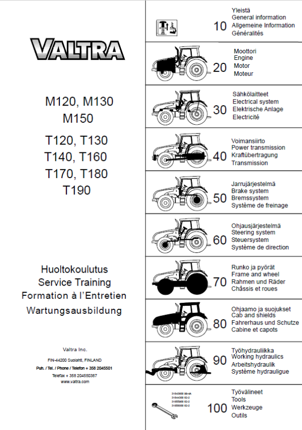Valtra T120, T130, T140, T160, T170, T180, T190 Tractors Service Repair Manual Workshop Guide