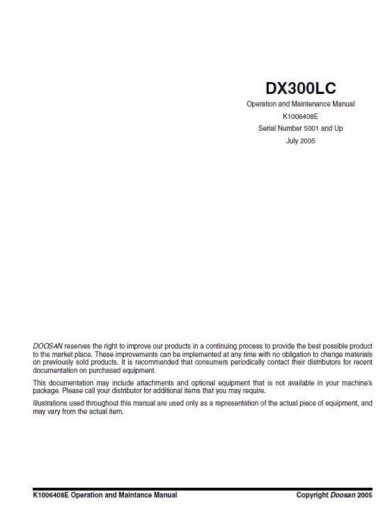Doosan Daewoo DX300LC Excavator Service Manual Workshop Guide