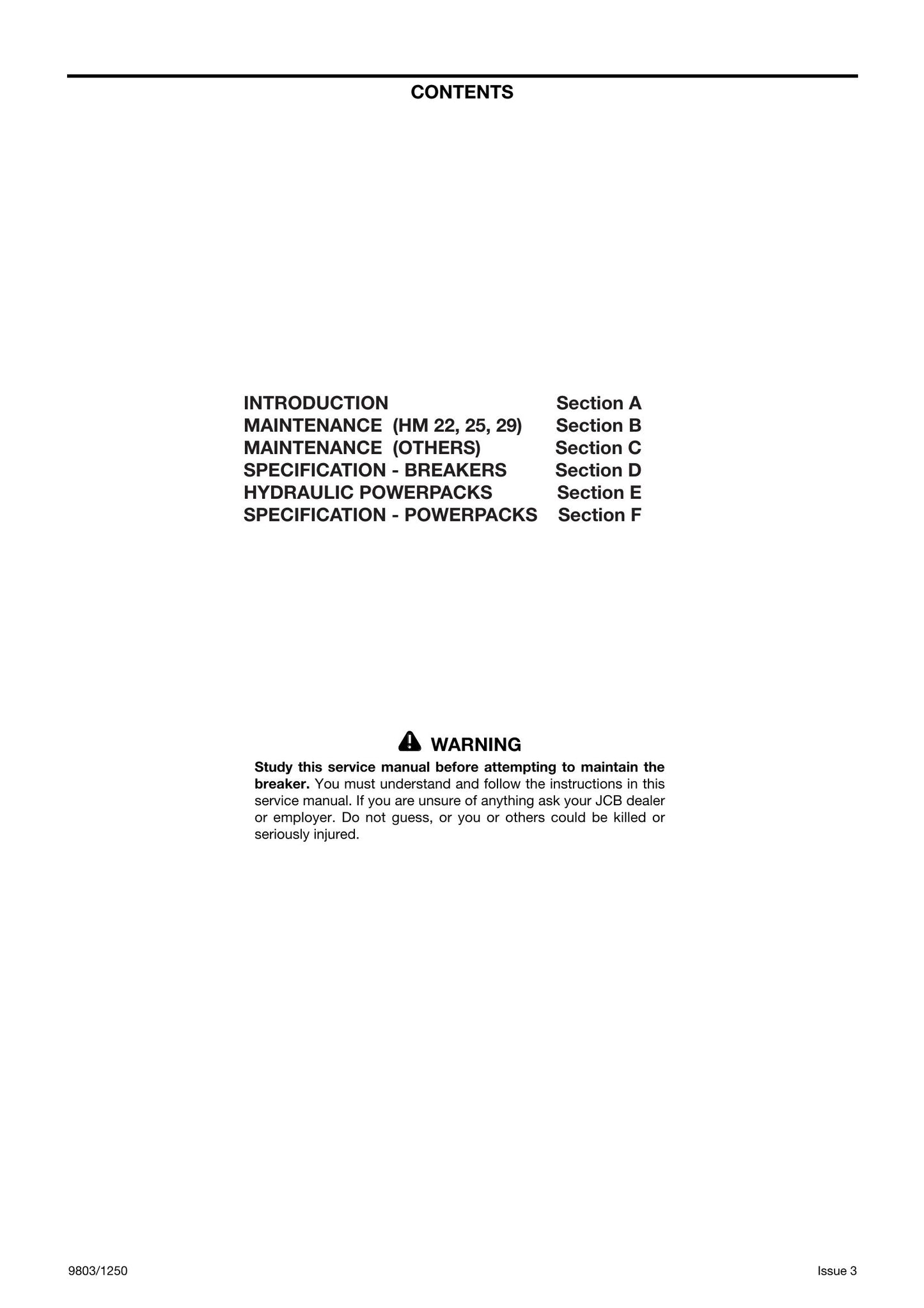 JCB HM22 HM25 HM29 HM26 Hydraulic Breaker Factory Workshop Service Manual 9803/1250