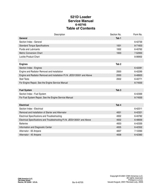 CASE 521D Wheel Loader Factory Workshop Service Manual 6-40745