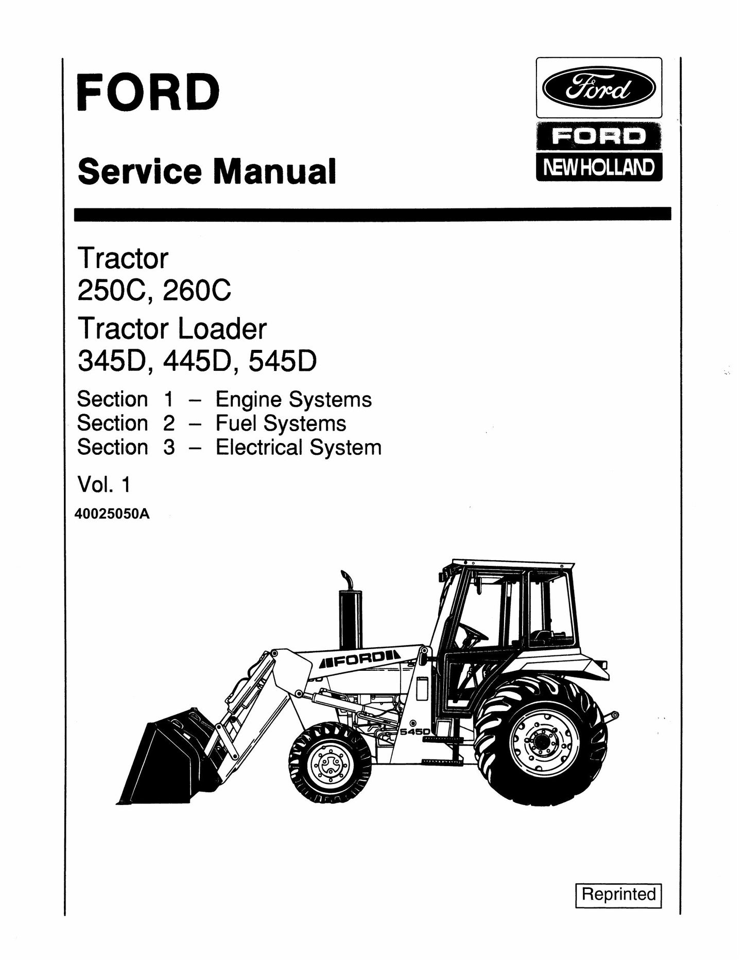 FORD 250C 260C 345D 445D 545D Tractor Tractor Loader Factory Workshop Service Manual 40025050A