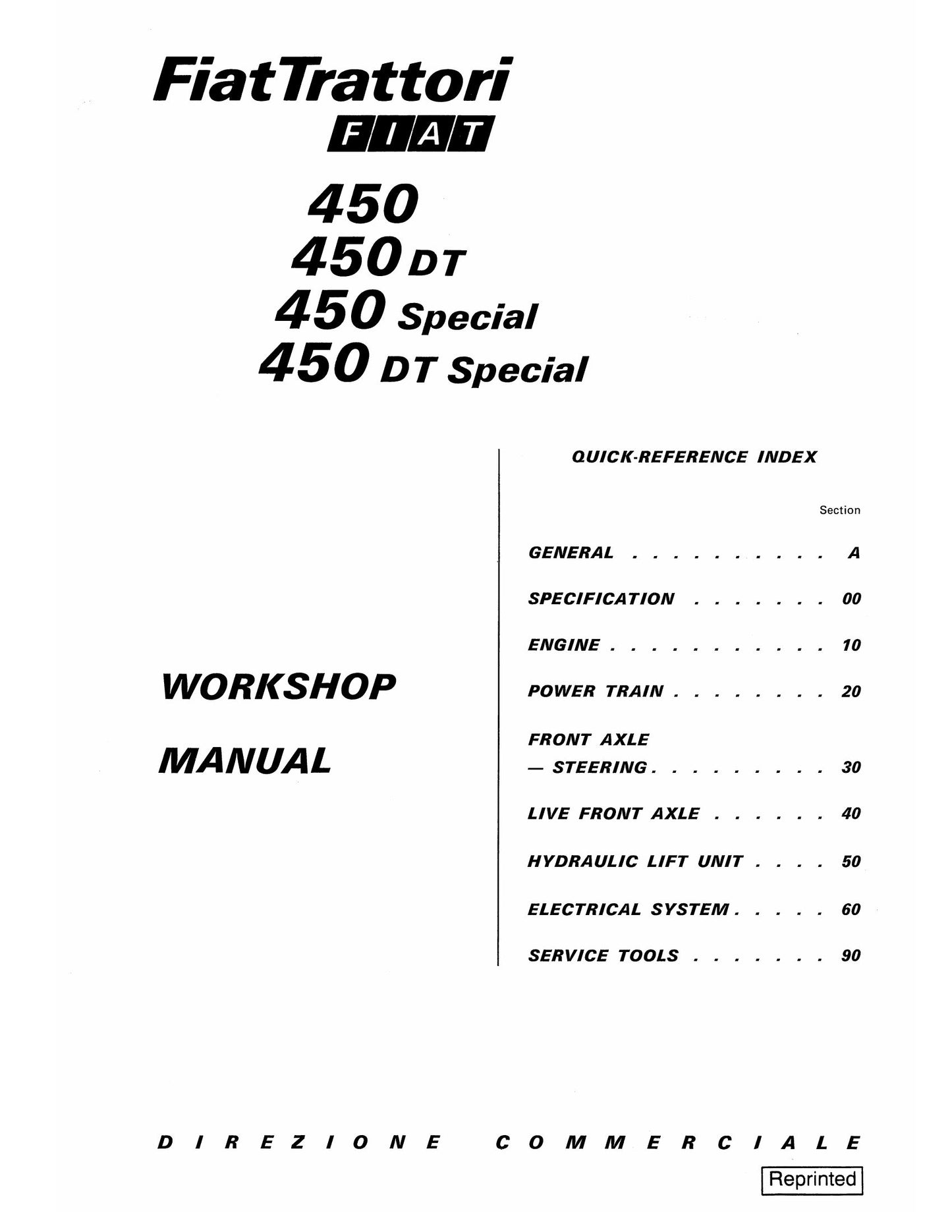 Fiat 450 450 DT 450 Special Tractor Workshop Manual