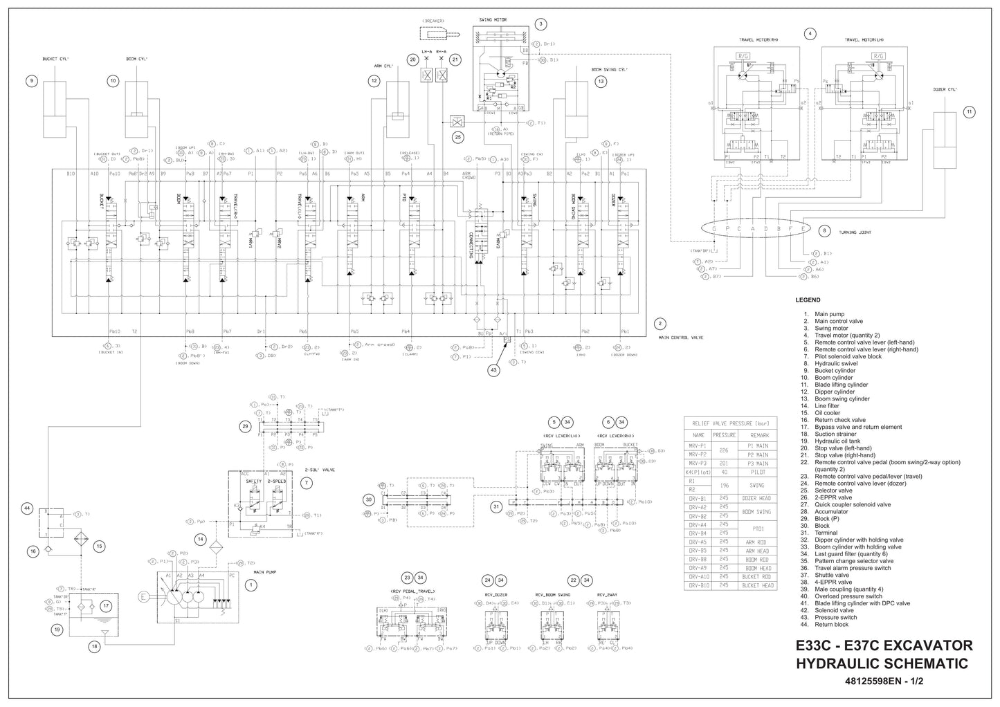 Doosan E33C E37C Crawler Excavator Hydraulic Schematic 48125598EN