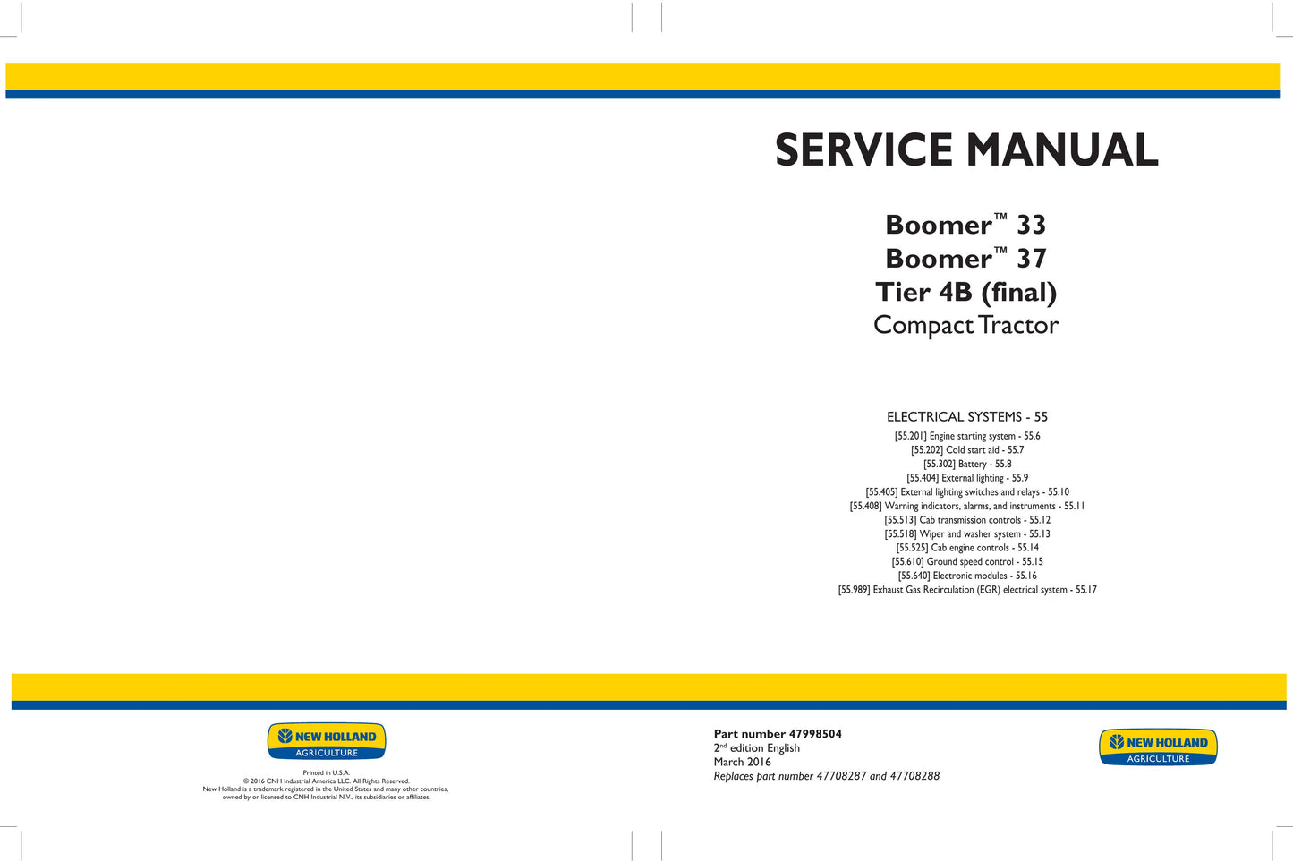 New Holland Boomer 33 Boomer 37 Compact Tractor Factory Workshop Service Manual 47998502