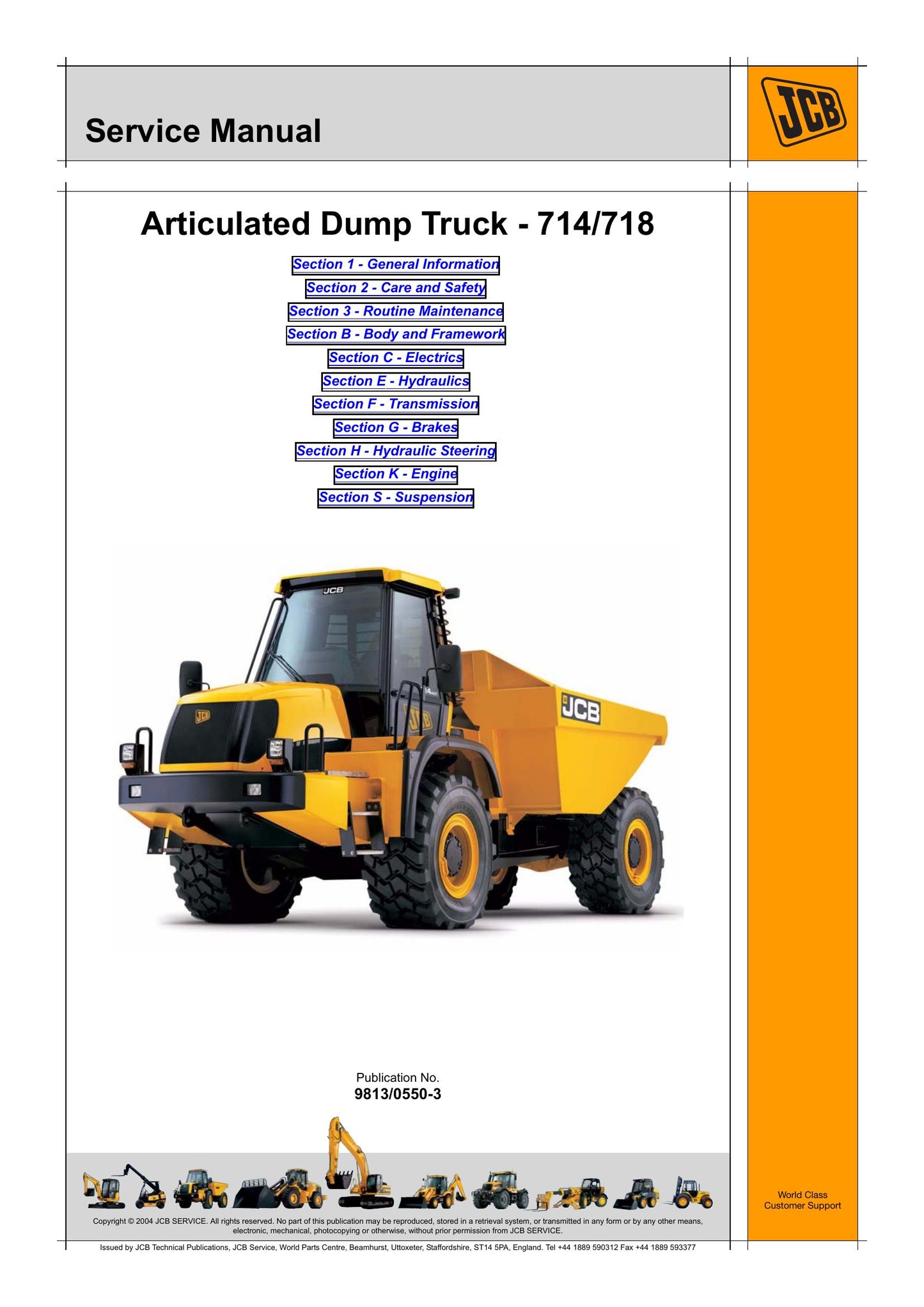 JCB 714 718 Articulated Dump Truck Factory Workshop Service Manual 9813/0550-