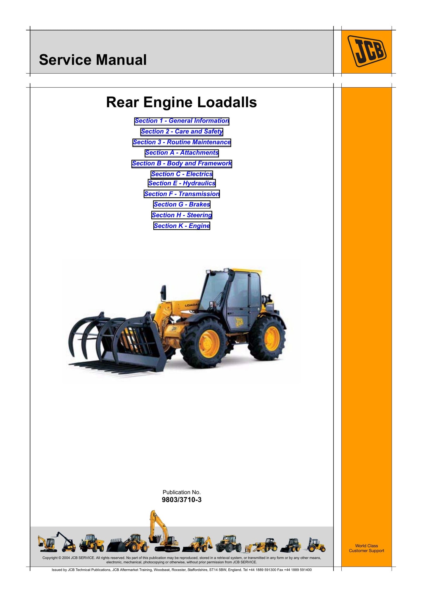 JCB 526 526S 528-70 528S Rear Engine Loadall Factory Workshop Service Manual 9803/3710-3