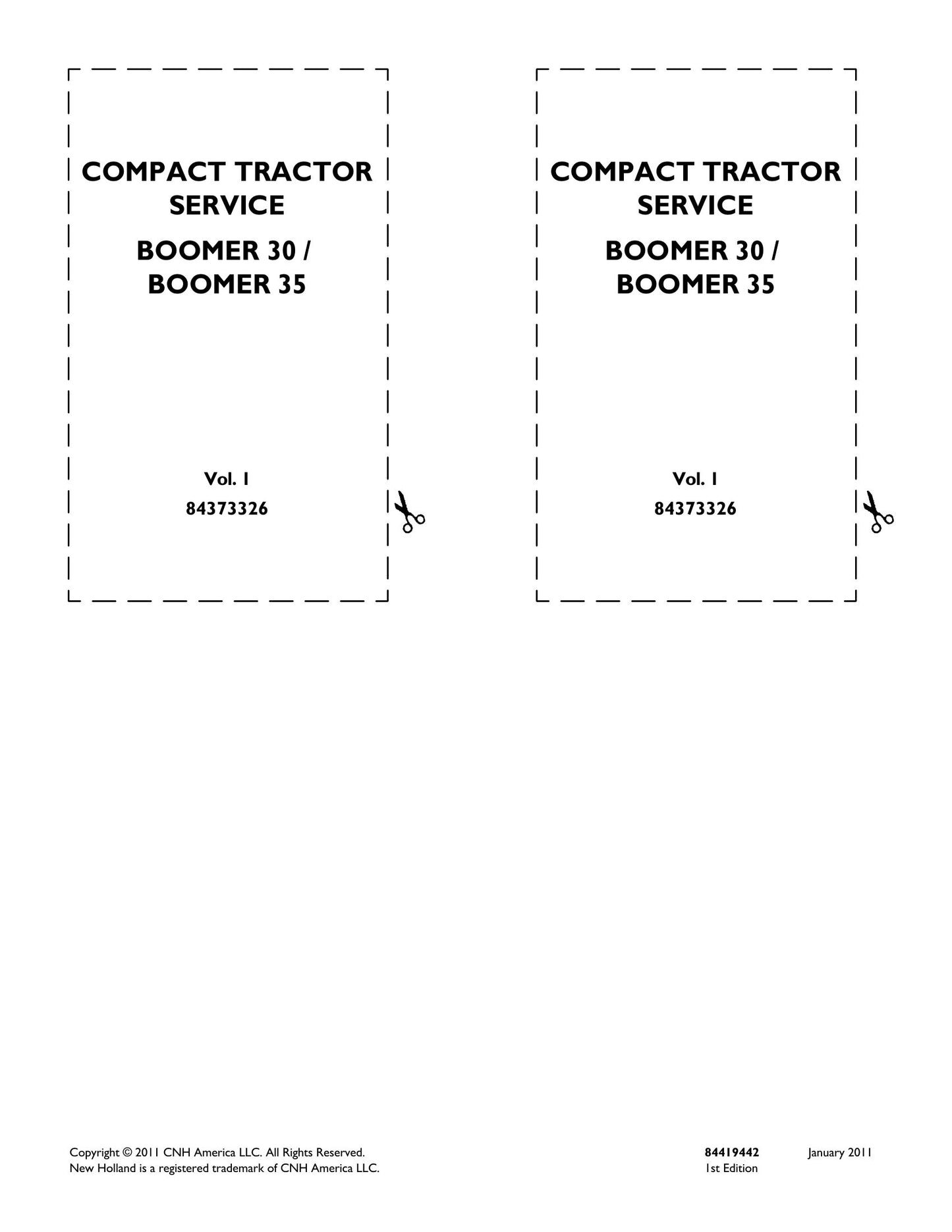 New Holland BOOMER 30 BOOMER 35 Tractor Factory Workshop Service Manual 84373326