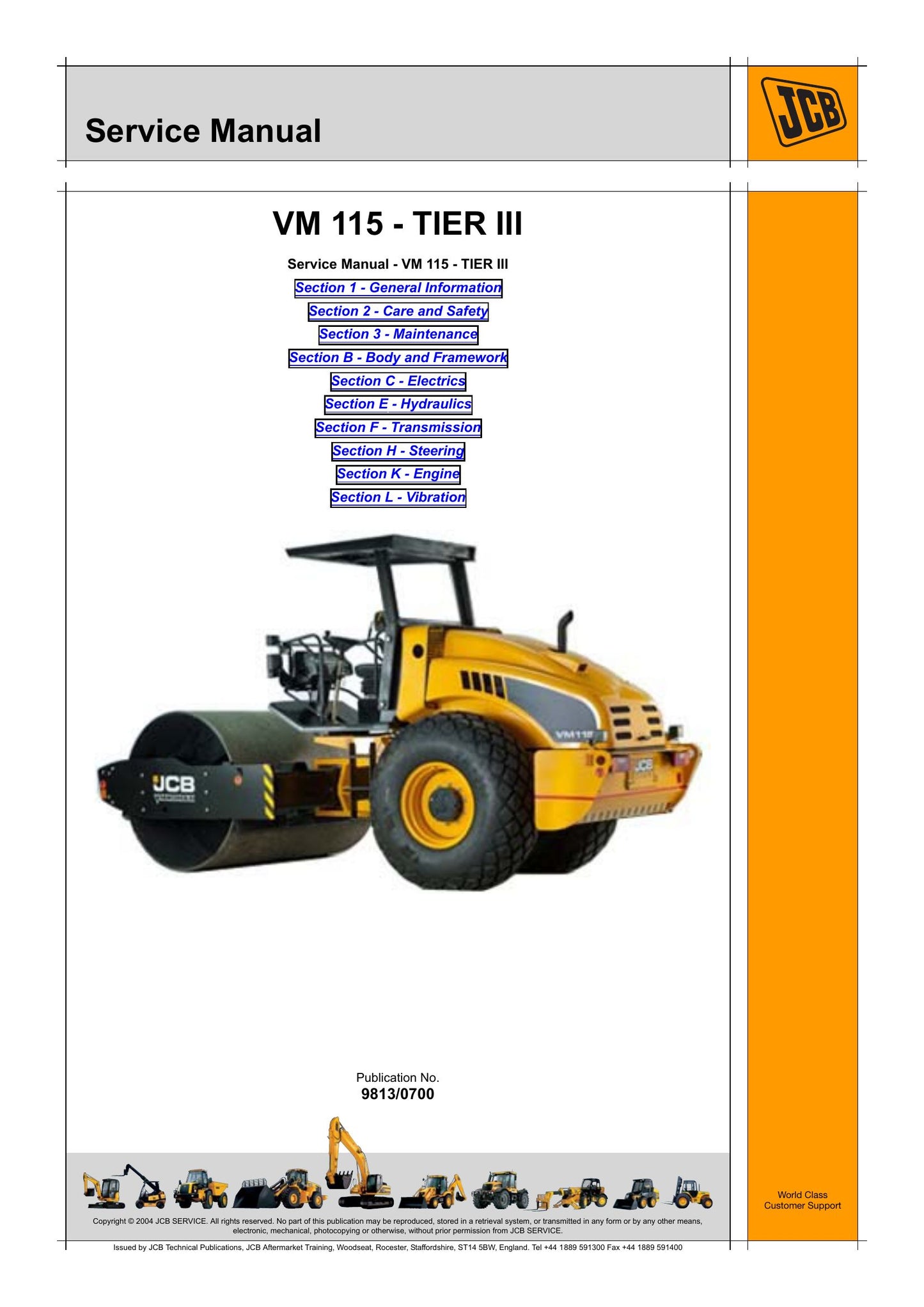 JCB VM 115 TIER III Soil Compactor Factory Workshop Service Manual 9813/0700