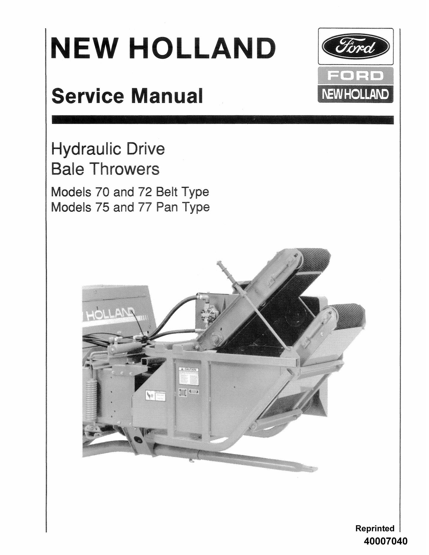 NEW HOLLAND 70 72 75 77 Bale Thrower Factory Workshop Service Manual 40007040