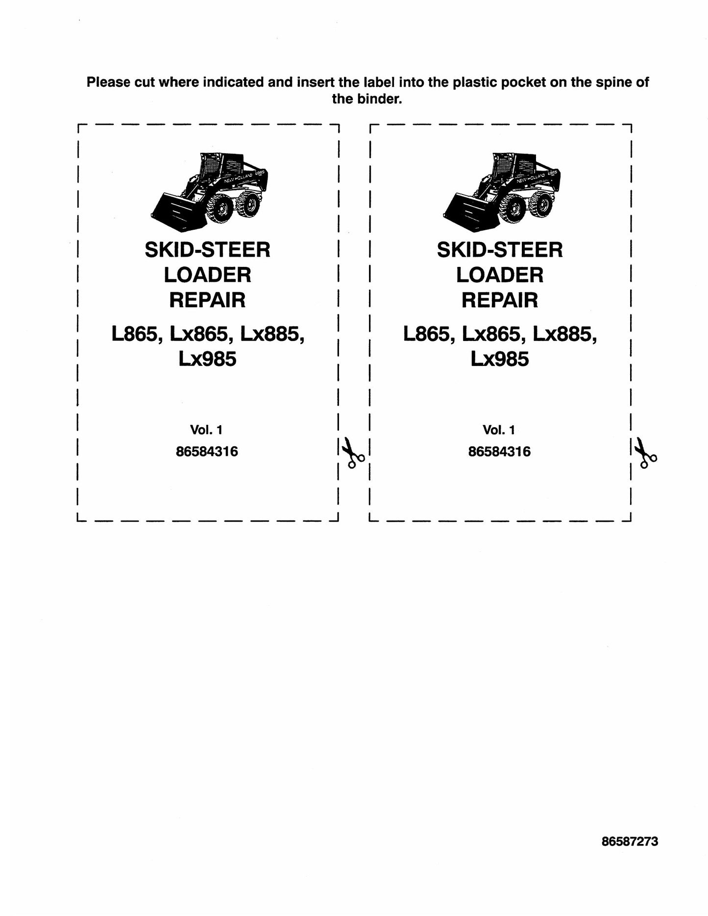 New Holland L865 Lx865 Lx885 Lx985 Skid Steer Loader Factory Workshop Repair Manual 86584316