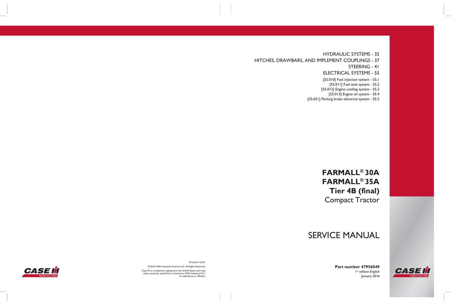 CASE FARMALL 30A FARMALL 35A Compact Tractor Factory Workshop Service Manual 47956047