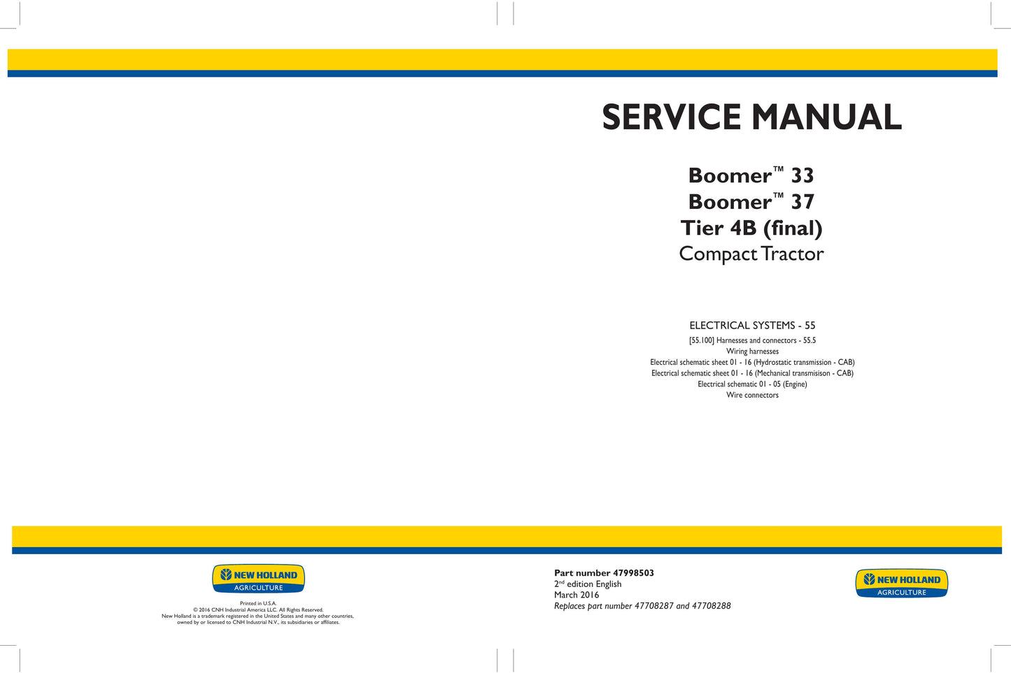 New Holland Boomer 33 Boomer 37 Compact Tractor Factory Workshop Service Manual 47998502