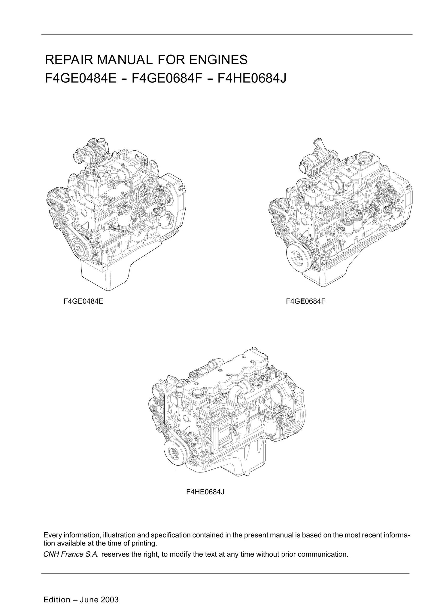 CASE F4GE0484E F4GE0684F F4HE0684J Engine Factory Workshop Repair Manual