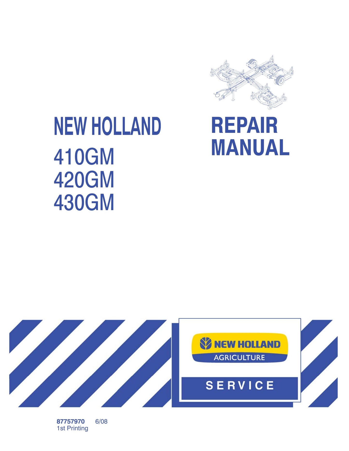 New Holland 410GM 420GM 430GM Flex Wing Finish Mower Factory Workshop Repair Manual