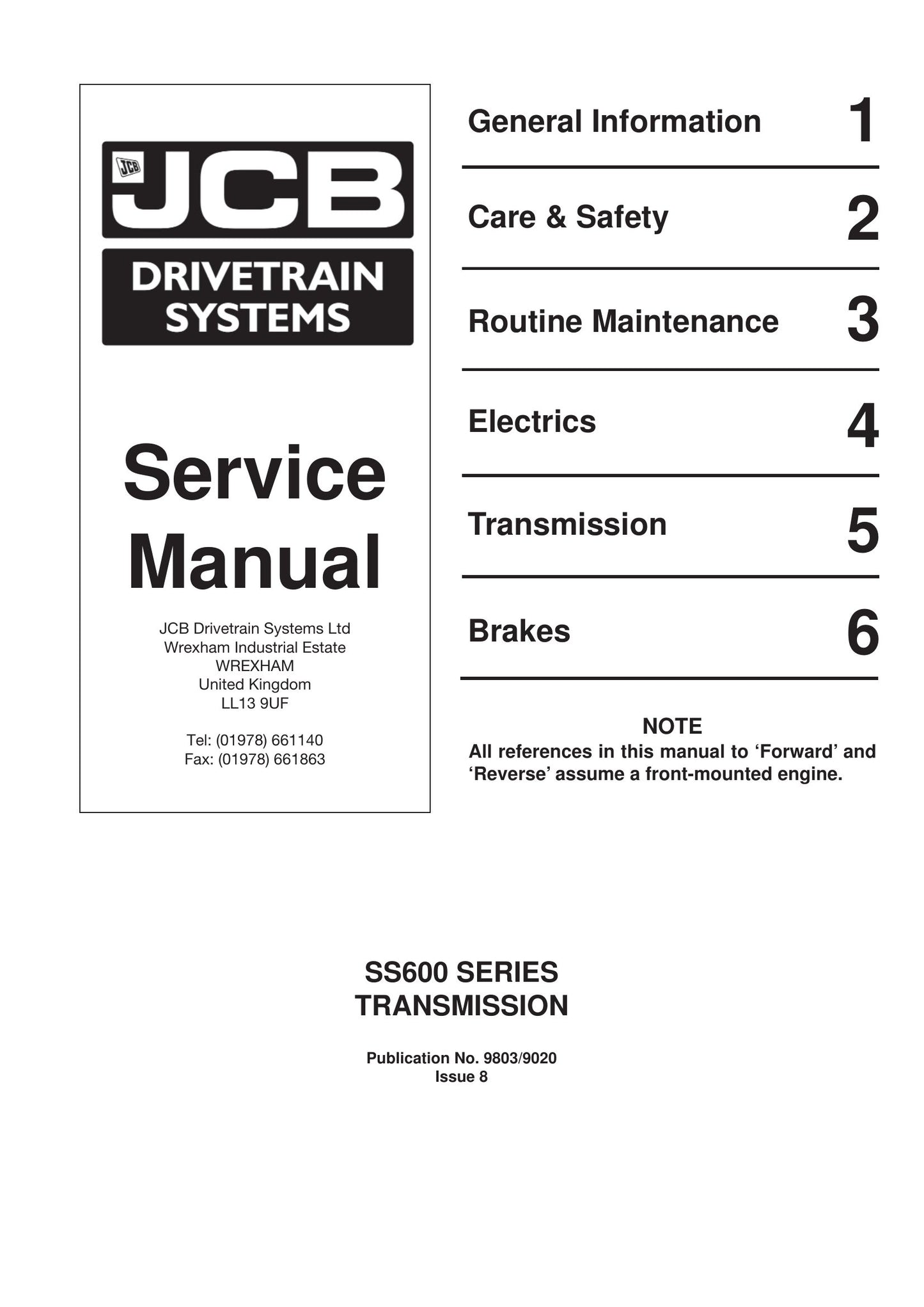 JCB SS600 SERIES Transmission Factory Workshop Service Manual 9803/9020
