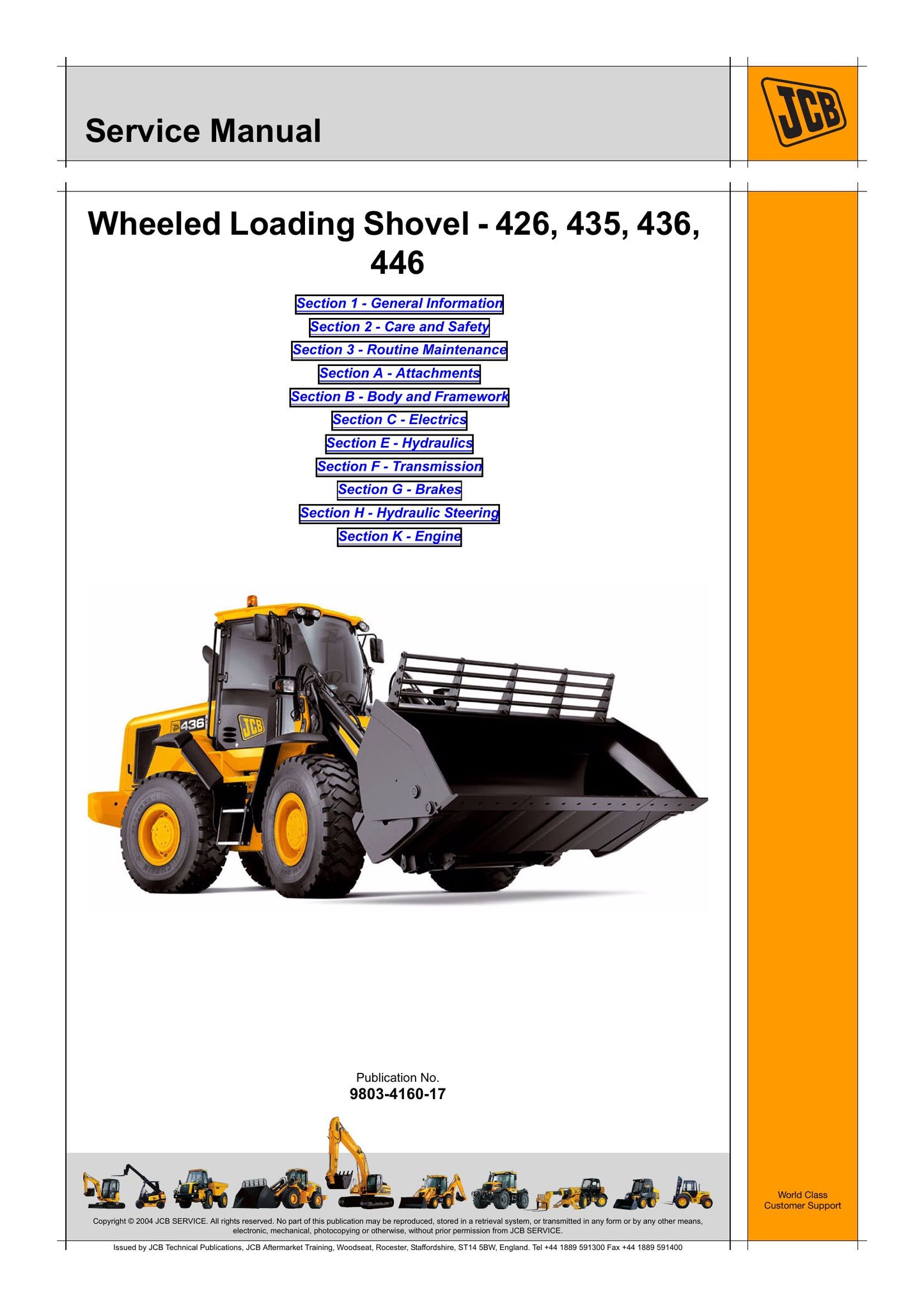 JCB 426 435 436 446 Wheel Loader Factory Workshop Service Manual 9803-4160-17