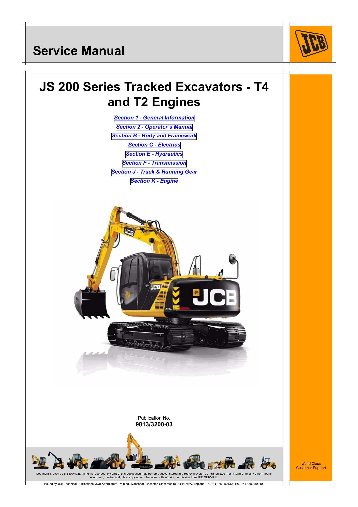 JCB JS 200 Series Crawler Excavator Factory Workshop Service Manual 9813/3200-03