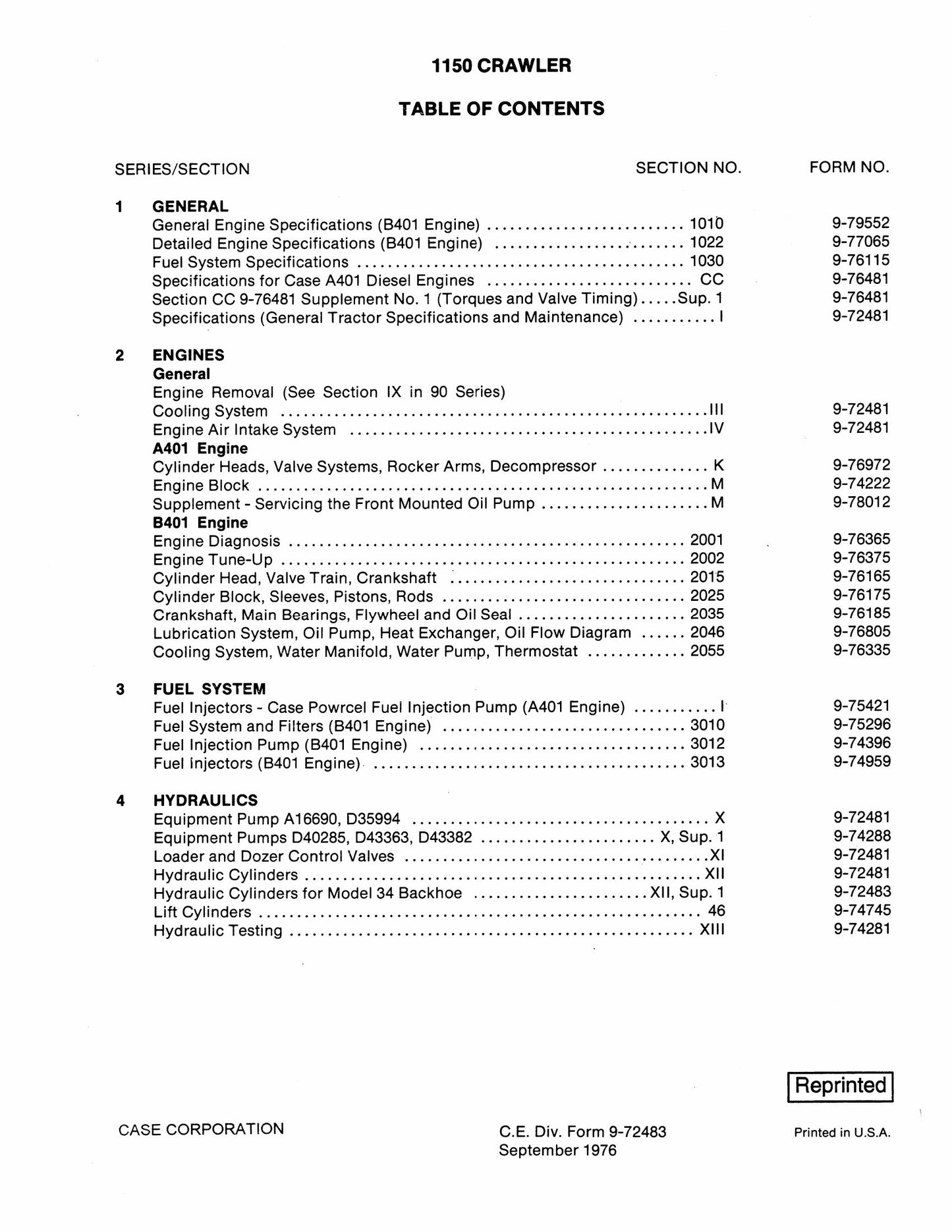 CASE 1150 Crawler Factory Workshop Service Manual 9-72483