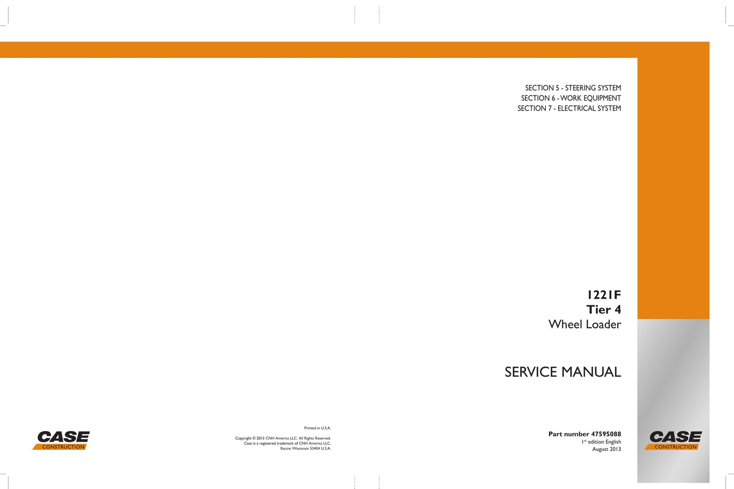 CASE 1221F Wheel Loader Factory Workshop Service Manual 47595087