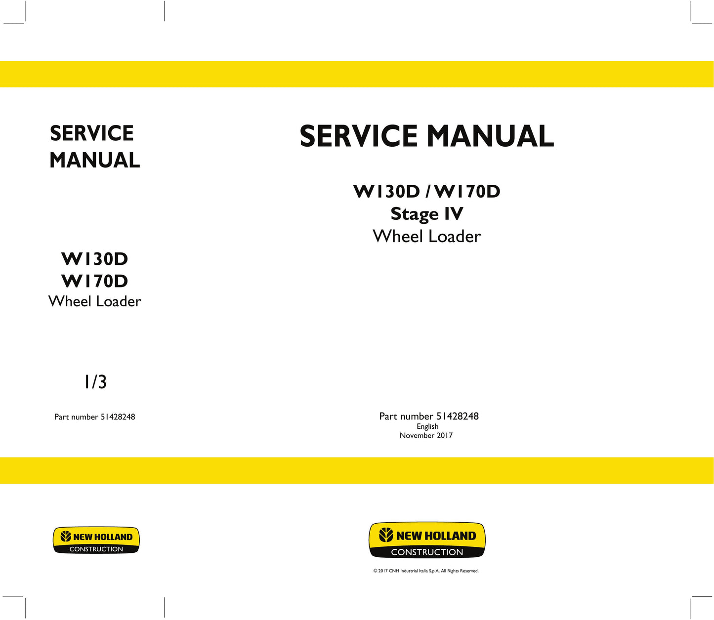 New Holland W130D W170D Wheel Loader Factory Workshop Service Manual 51428248