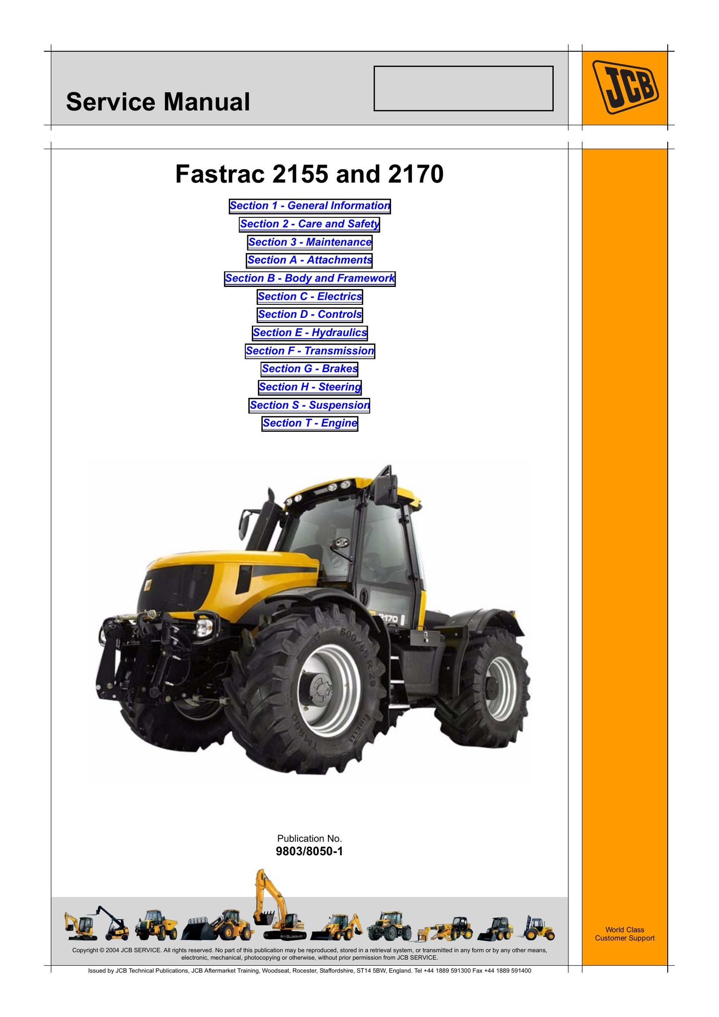 JCB 2155 2170 Tractor Factory Workshop Service Manual 9803/8050
