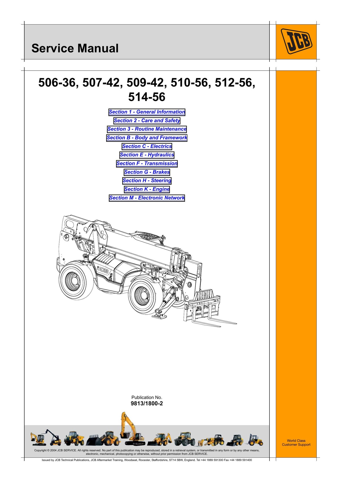 JCB 506-36 507-42 509-42 510-56 512-56 514-56 Loadall Factory Workshop Service Manual 9813/1800-2