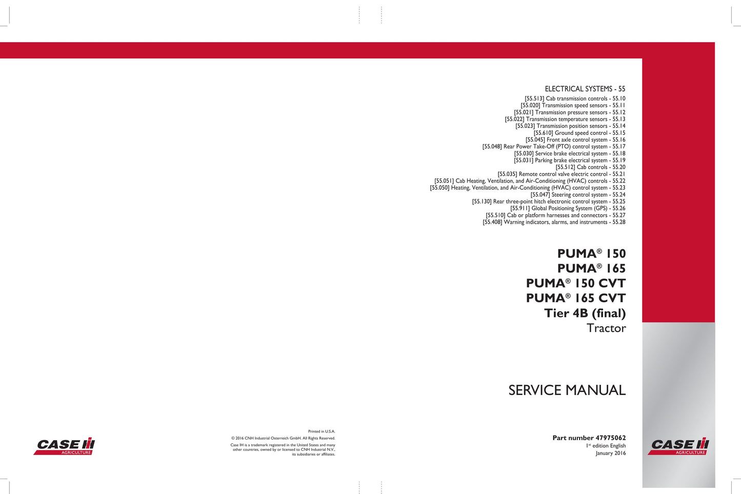 CASE Puma 150 165 150CVT 165CVT Tractor Factory Workshop Service Manual 47975042
