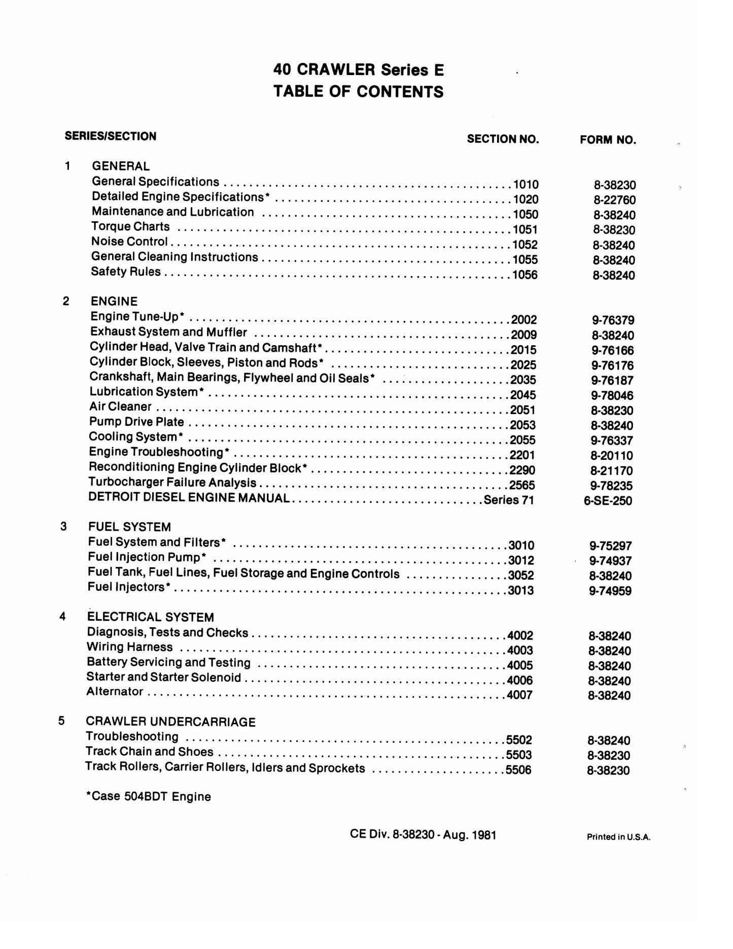 DIESEL DETROIT Series E Crawler Excavator Factory Workshop Service Manual CE Div. 8-38230