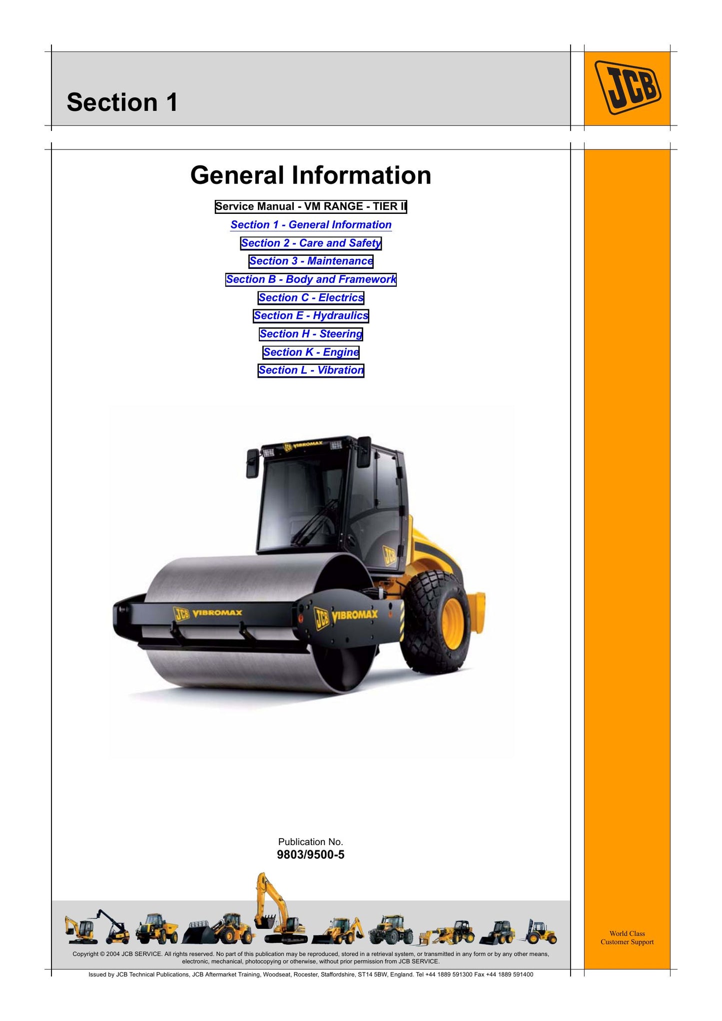 JCB VM46D/PD VM52D/PD VM115D/PD VM115H VM132D/PD VM146D/PD VM166D/PD VM205D/PD Roller Factory Workshop Service Manual 9803/9500-5