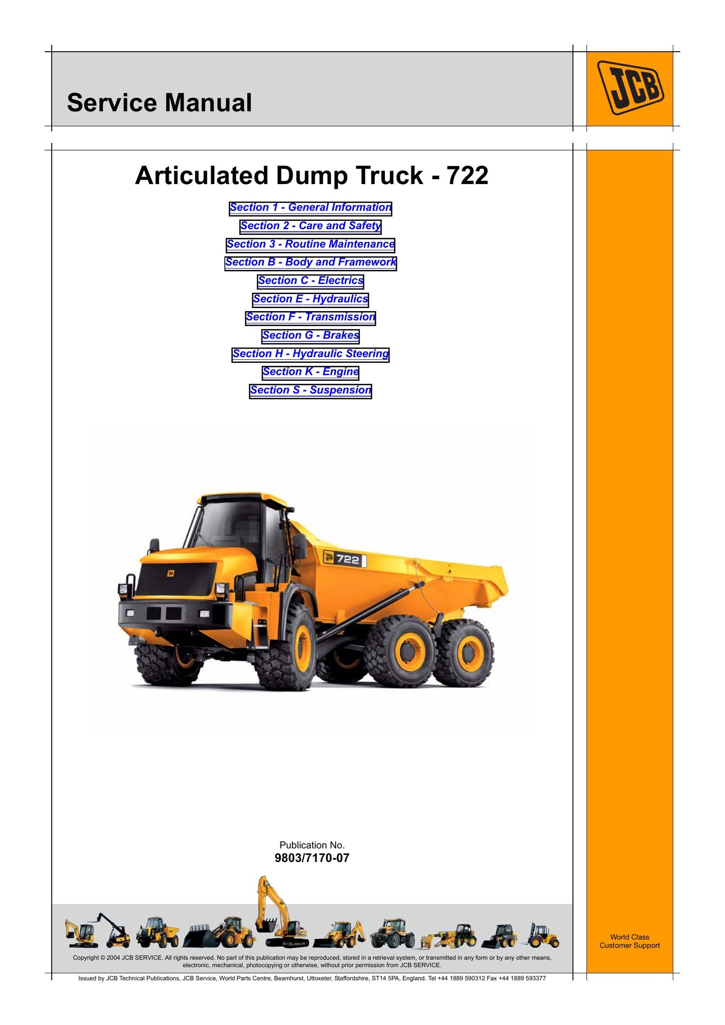 JCB 722 Articulated Dump Truck Factory Workshop Service Manual 9803/7170-07