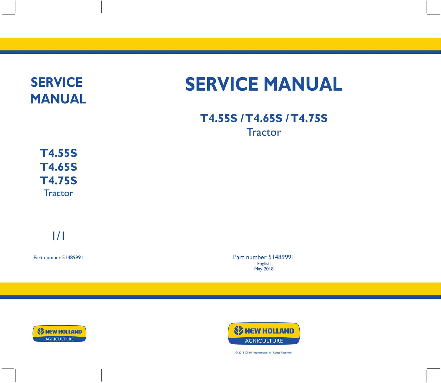 New Holland T4.55S T4.65S T4.75S Tractor Factory Workshop Service Manual 51489991