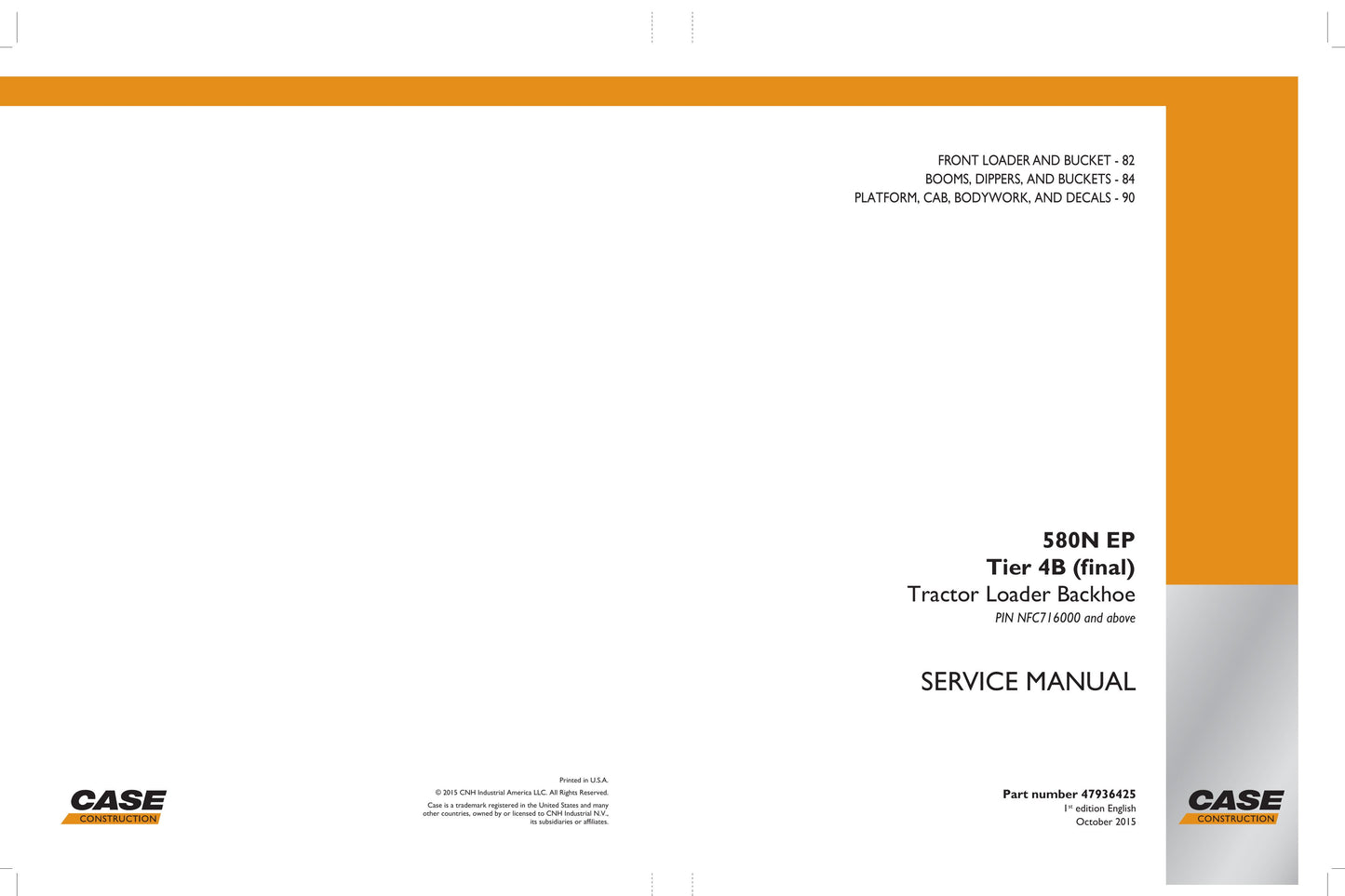 CASE 580N EP Backhoe Loader Factory Workshop Service Manual 47936425