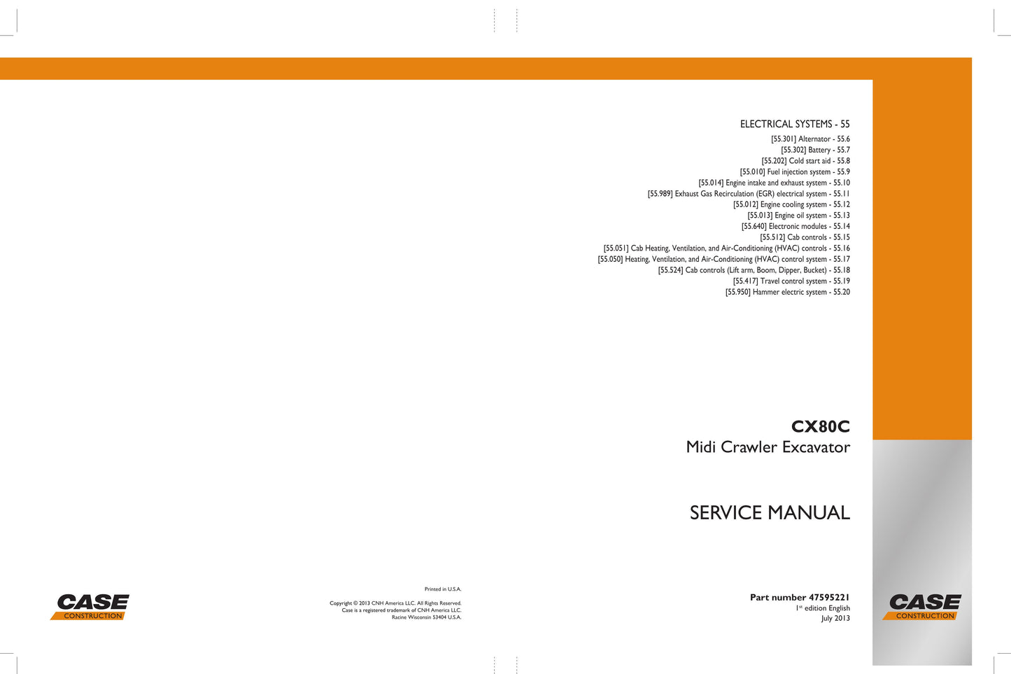 CASE CX80C Midi Crawler Excavator Factory Workshop Service Manual 47575321
