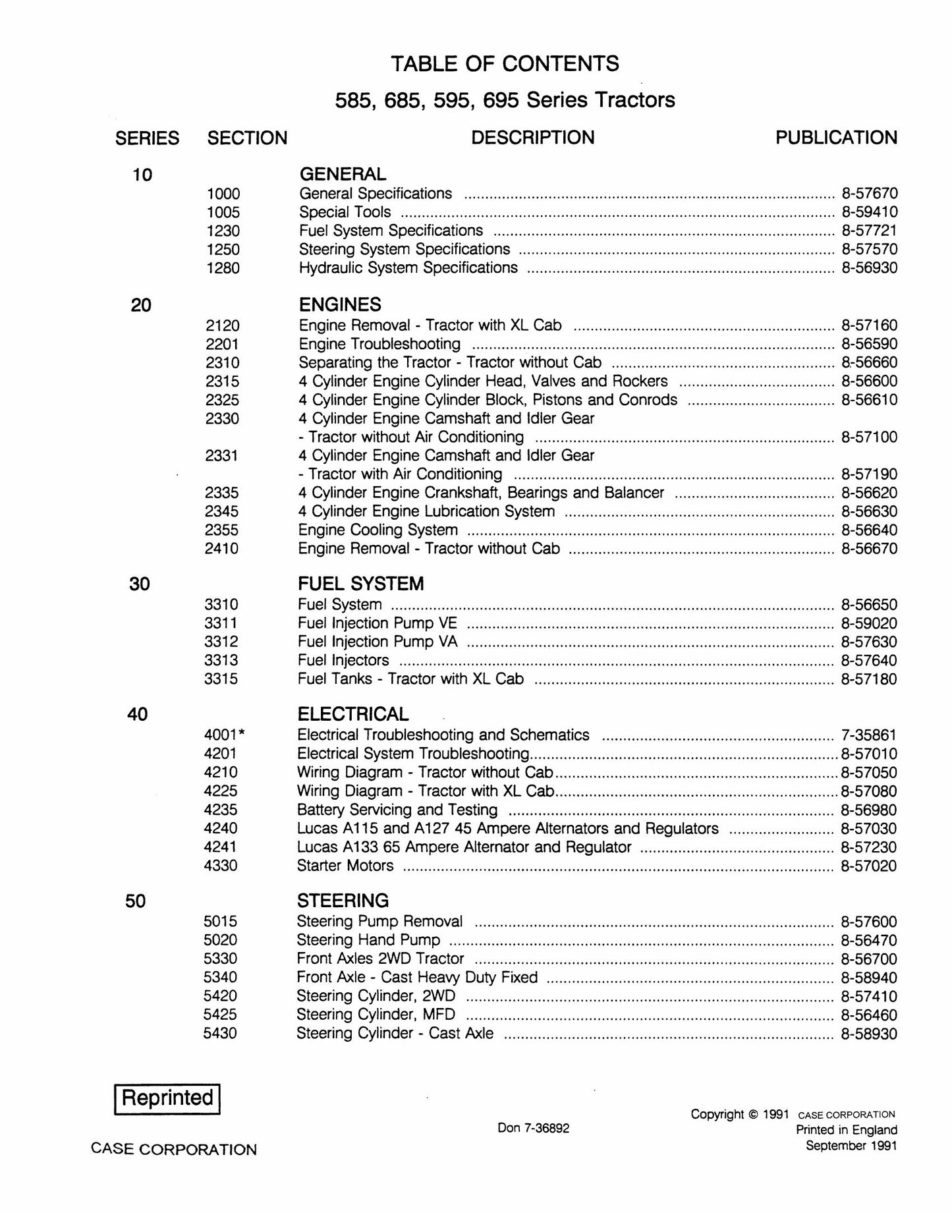 CASE 585 685 595 Series Tractors Tractor Factory Workshop Service Manual Don. 7-36892