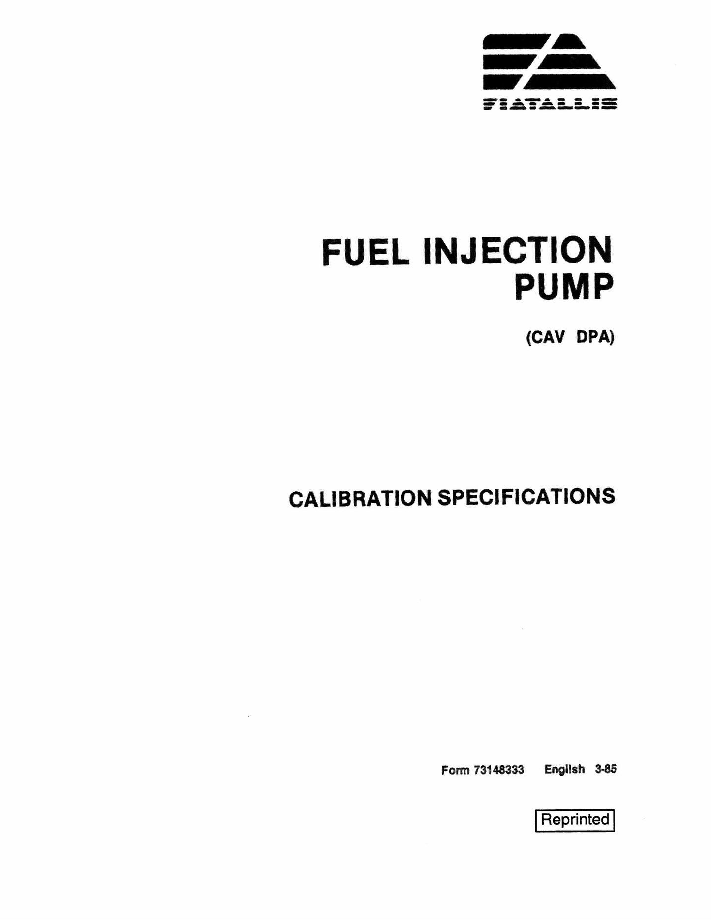 FIATALLIS FR Wheel Loader Calibration Specifications 73148333