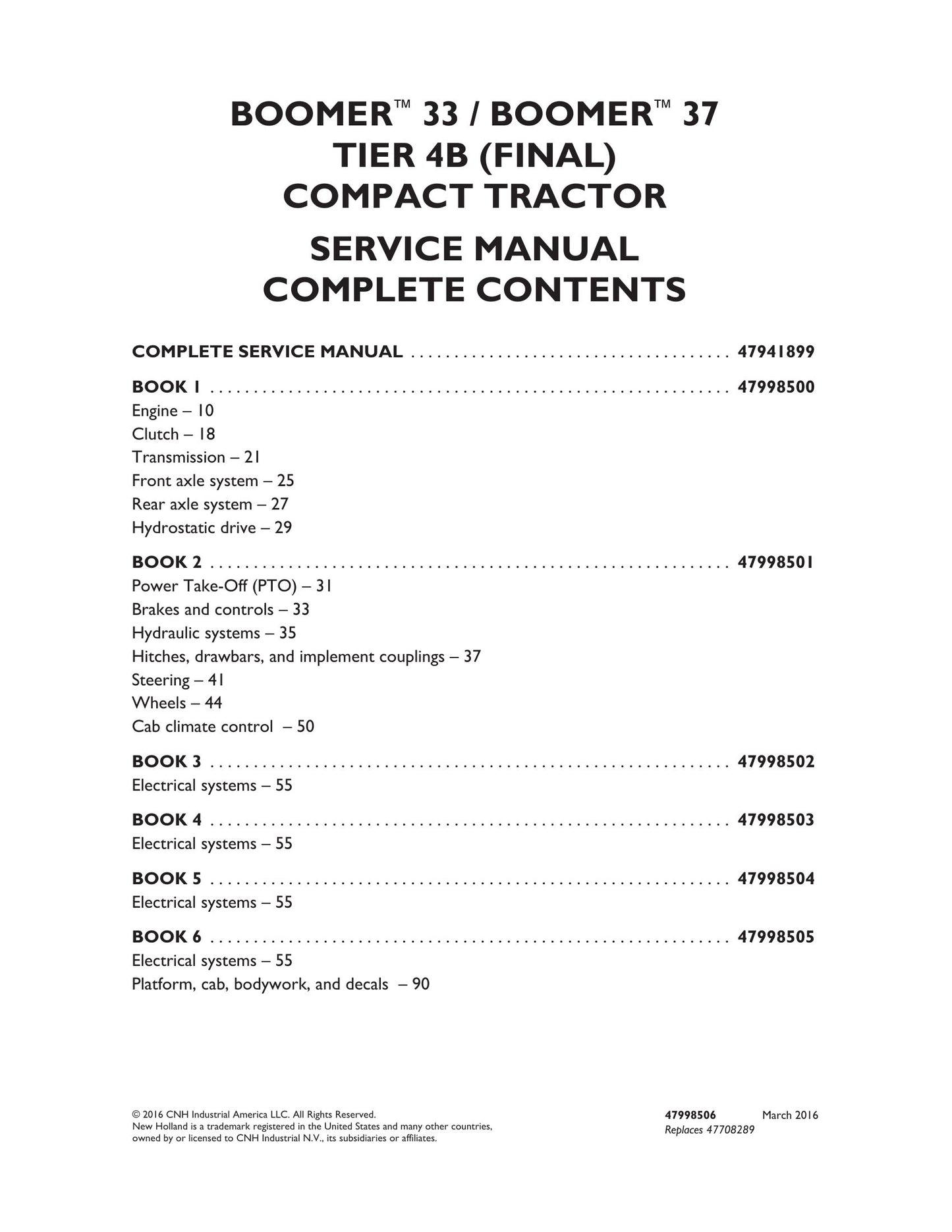 New Holland Boomer 33 Boomer 37 Compact Tractor Factory Workshop Service Manual 47998502