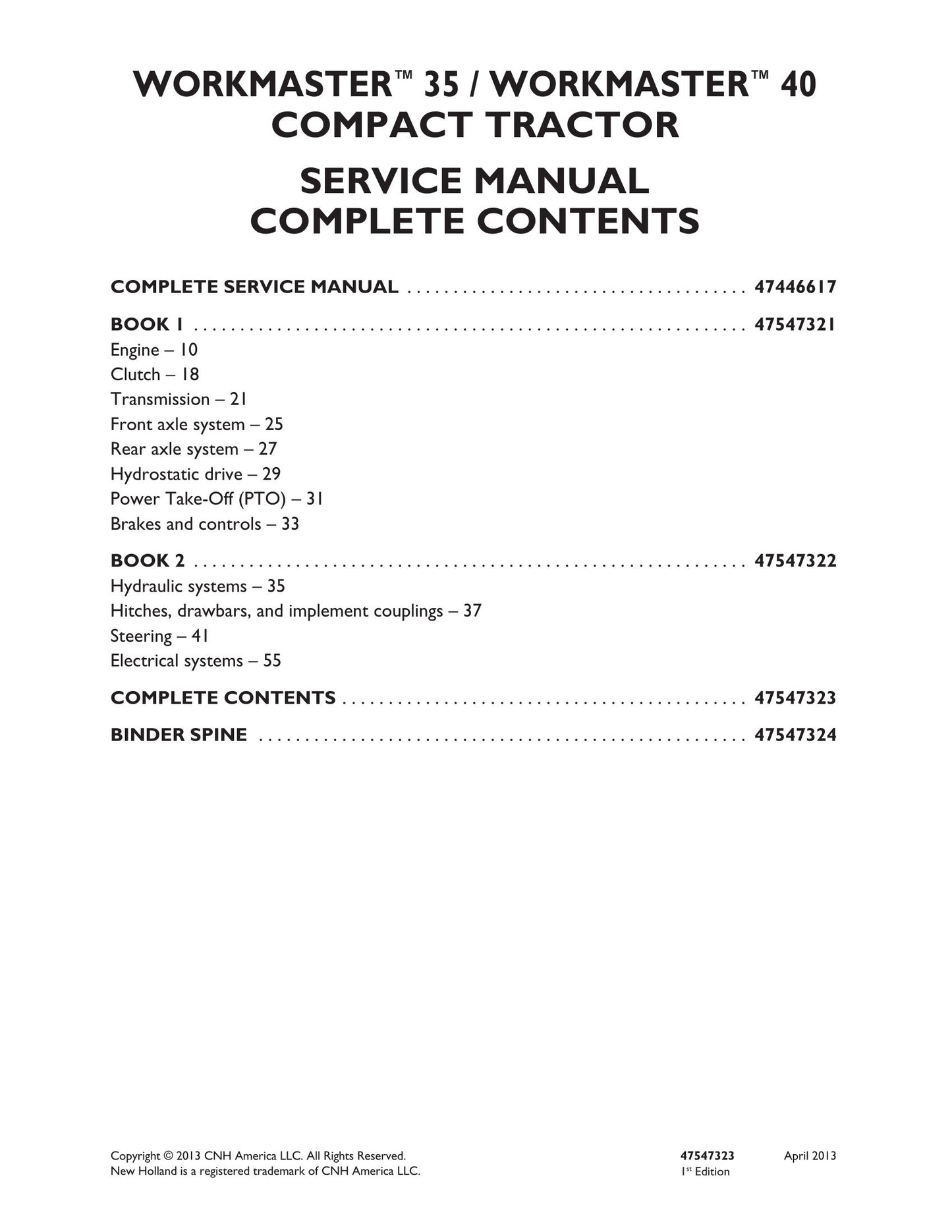 New Holland WORKMASTER 35 WORKMASTER 40 Compact Tractor Factory Workshop Service Manual 47547321