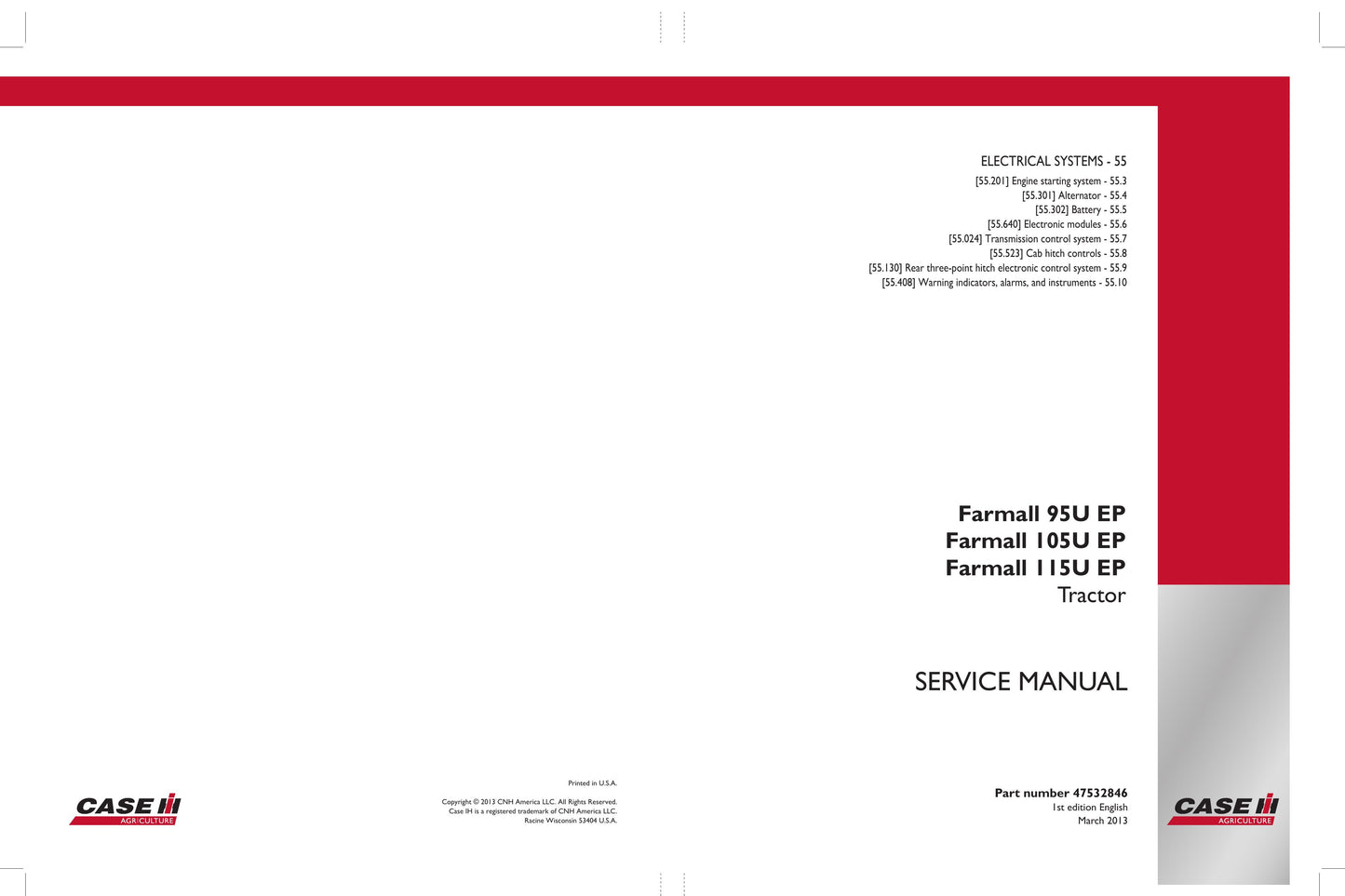 CASE Farmall 95U EP 105U EP 115U EP Tractor Factory Workshop Service Manual 47532846