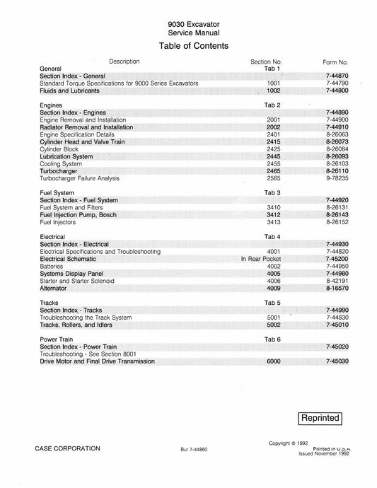 CASE 9030 Crawler Excavator Factory Workshop Service Manual 7-44860