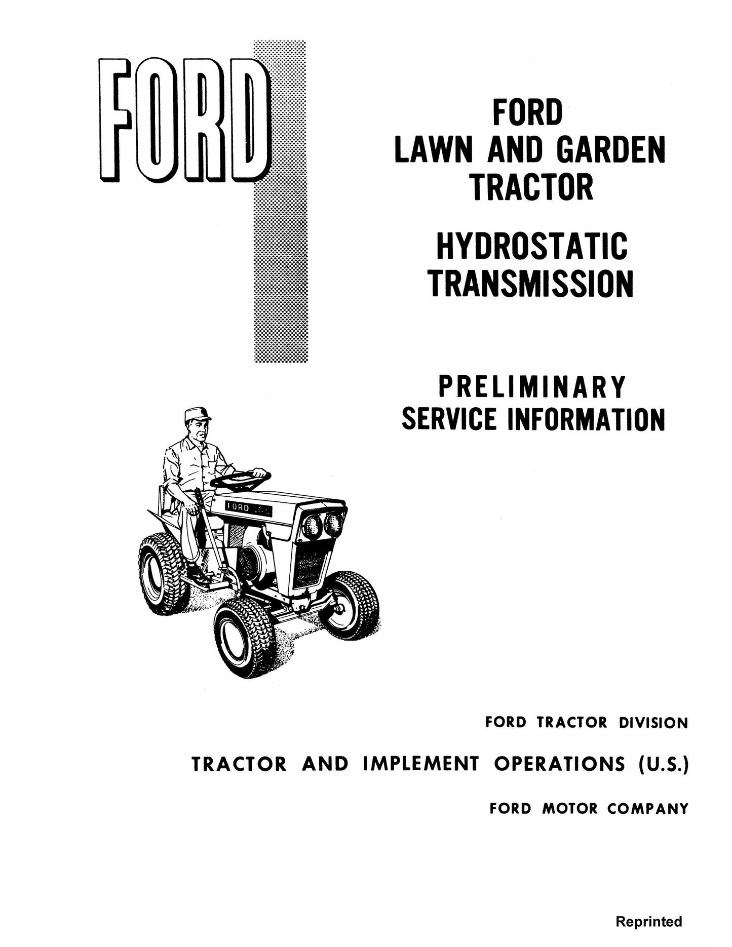 FORD Lawn and Garden Tractor Factory Workshop Service Manual