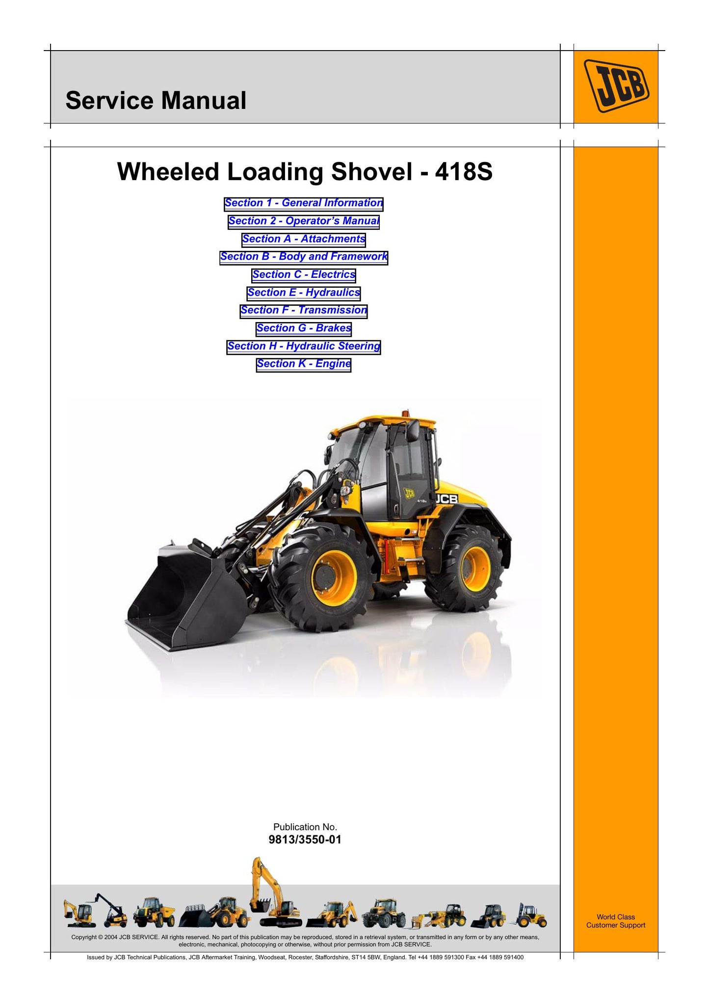 JCB 418S Wheel Loader Factory Workshop Service Manual 9813/3550-01