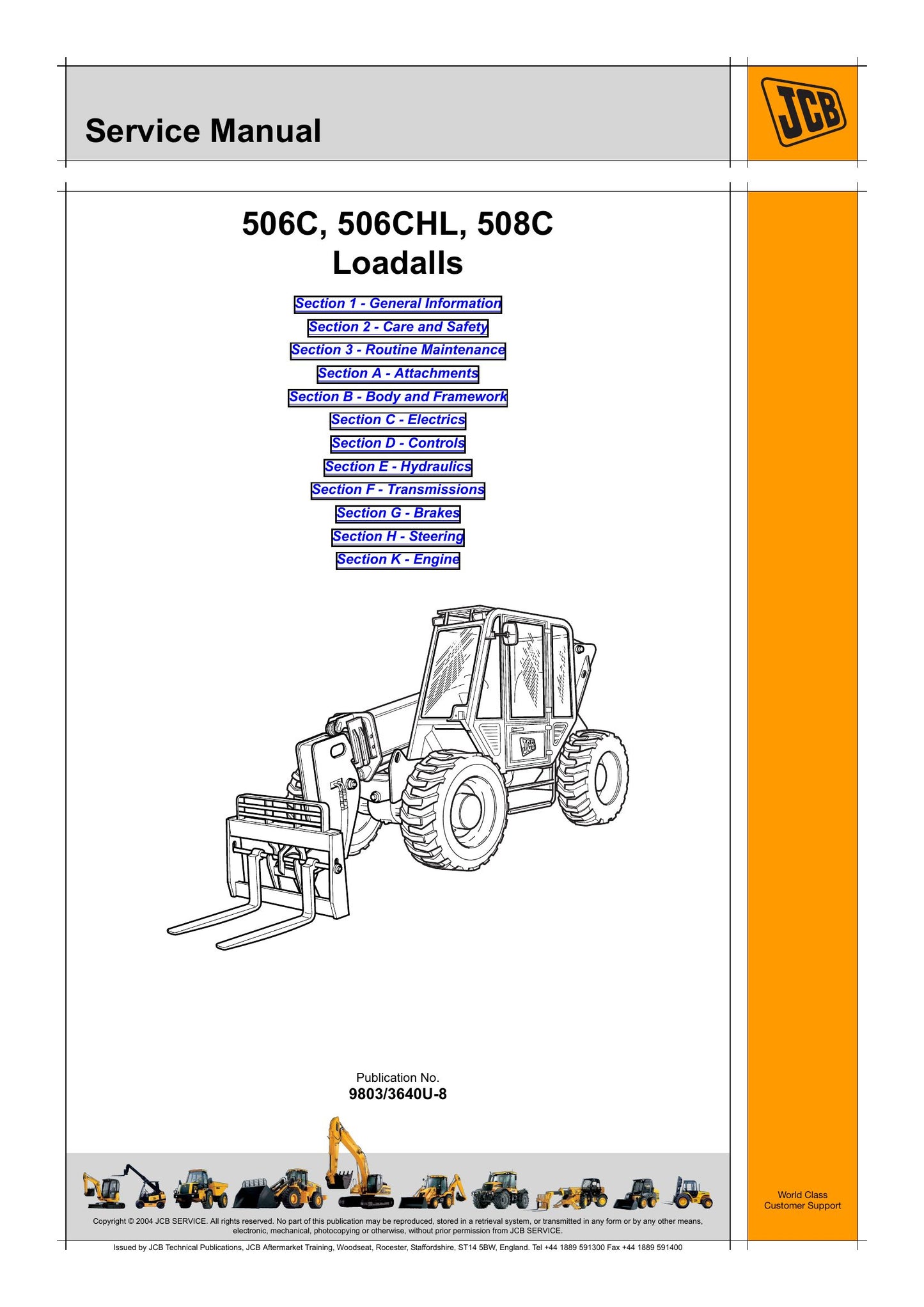 JCB 506C 506CHL 508C Loadall Factory Workshop Service Manual 9803/3640U-8