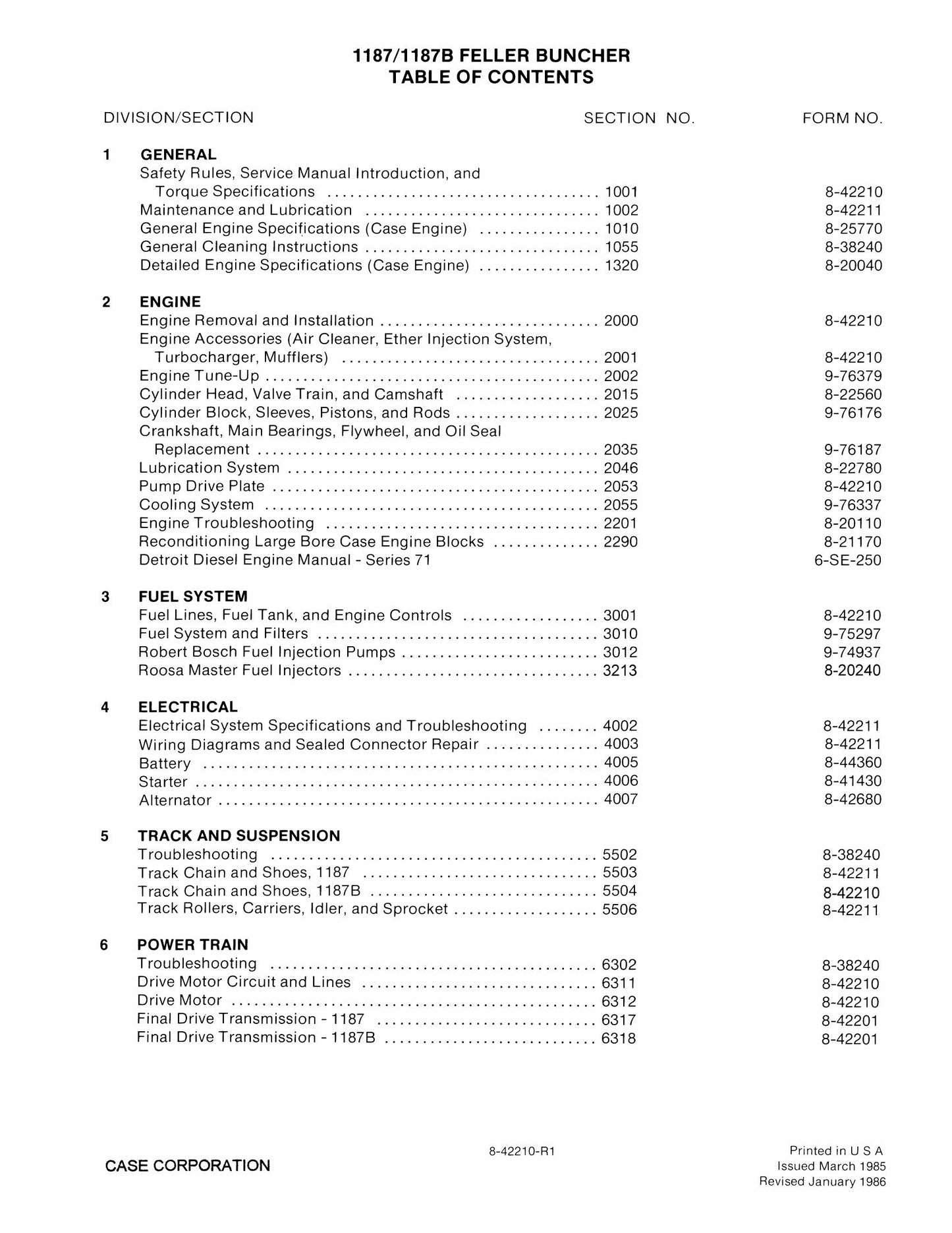 CASE 1187 1187B Feller Buncher Factory Workshop Service Manual 8-42210-R1
