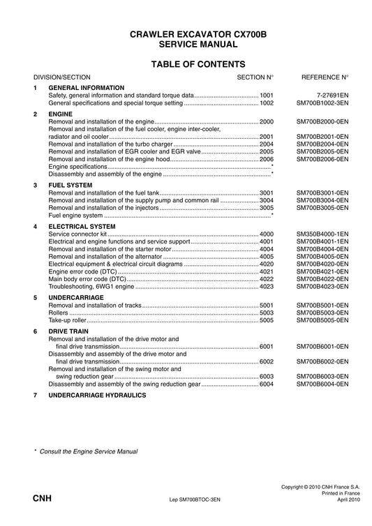 CASE CX700B Crawler Excavator Factory Workshop Service Manual